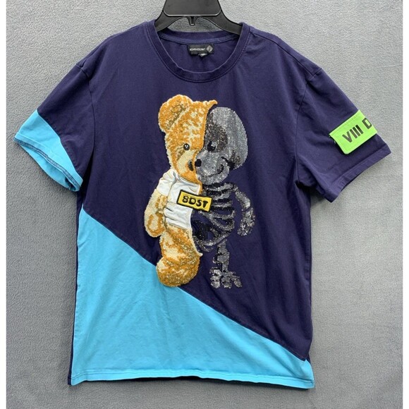 8IGTH DSTRKT Graphic 3D Print Tee T-Shirt Men's Size XL Baby Blue Blue Crew Neck - Picture 1 of 15